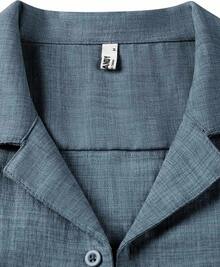 Mens Casual Short Sleeve Button Down Shirts Cuban Linen Textured Shirt Summer Beach Wear-20256688 - 深藍色 - 查看 2