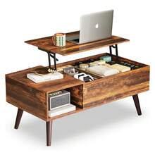 Rustic Style Furniture Table 39" Lift Top Coffee Table With Storage Shelf Hidden Compartment Living Room Center Table Small Dining Table Space-Saving Organizer - Nâu mộc mạc - Xem 8