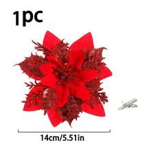 10 件/20 件/1 件闪亮双层一品红人造圣诞花，带夹子，适用于圣诞节、新年、婚礼派对、花环、楼梯、窗户、壁炉、圣诞树装饰、一品红圣诞树饰品、圣诞装饰品、闪光人造一品红、DIY 花环、家居装饰、婚礼派对、圣诞礼物装饰、圣诞装饰品、节日派对装饰、圣诞节 - 酒紅色 - 查看 8
