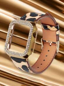 Neuer Leoparden-Muster Armband mit Goldgehäuse kompatibel mit Apple Watch Series 10 9 8 7 6 5 4 3 2 1, stilvolles 2-teiliges Uhrenarmband Set für Herren und Damen, geeignet für 38mm 40mm 41mm 42mm 44mm 45mm 49mm