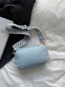 迷你简约纯色斜挎包，时尚 PU 单肩包，女士休闲手提包和手机钱包 - 藍色 - 查看 8