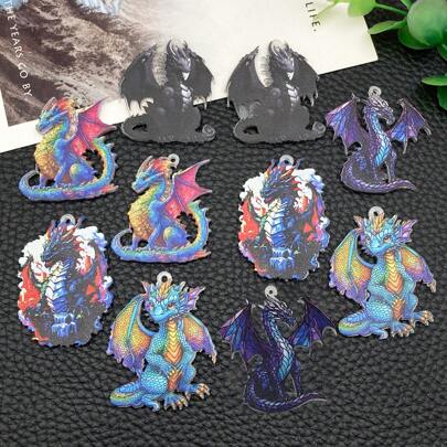 10pcs Mixed Acrylic Resin Flying Dragon Charm Double-Sided Animal Pendant For Earring Necklace Bracelet Keychain Jewelry Making Accessories