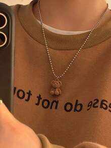 女士泰迪熊項鍊，極簡風格，個性化，原宿風格鎖骨鍊 - 棕色 - 查看 2