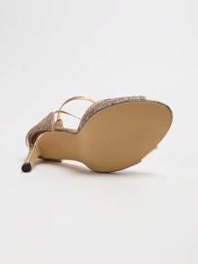 1 Par de Sandálias de Salto Alto Elegantes e da Moda para Mulheres, com Bico Aberto, Tira Ajustável no Tornozelo com Fecho de Fivela - Material Sintético Brilhante, Sapatos de Festa de Verão, Adequados para Casamentos, Eventos à Noite e Ocasiões Formais