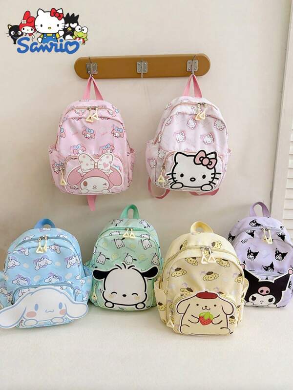 Sanrio 1 pieza Mochila de viaje de gran capacidad con diseños de Sanrio Hello Kitty, My Melody, Cinnamoroll, moda multifuncional y casual, material de nailon, adecuada para uso diario, viajes, campus, exteriores, regalo ideal