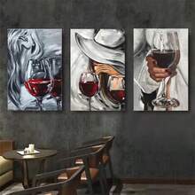 3pcs Elegant Wine Lovers Canvas Art Set - Abstract Women With Red Wine Glasses In Classy White Attire - Sophisticated And Artistic Home Decor For Living Room, Bedroom, Office - Chic And Stylish Art Prints, 2D Flat Printing Poster, Frameless Painting