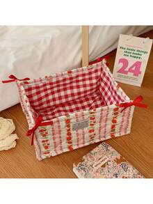 1 pieza/2 piezas Cesta de almacenamiento con lazo lindo, cesta de almacenamiento de artículos varios para escritorio, cesta de almacenamiento de lápiz labial, brochas de maquillaje y productos de cuidado de la piel, para organización y almacenamiento en el escritorio, dormitorio, sala de estar, cesta de almacenamiento para artículos varios