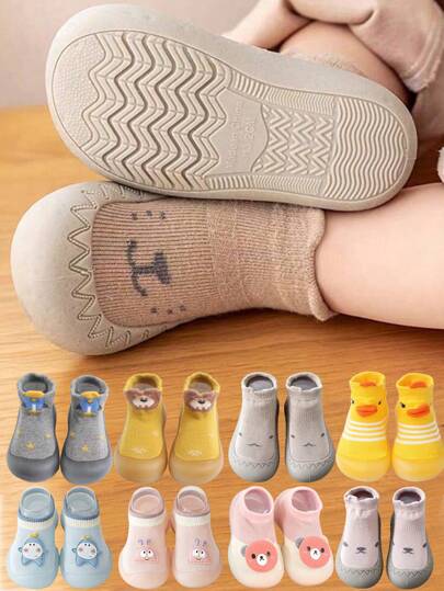 1 par de zapatos de calcetines para bebé, zapatos de punto transpirables para caminar para bebés y niños pequeños, con diseño de rayas, zapatos lindos para el piso, suela suave antideslizante para primeros pasos, para niños y niñas de 0 a 3 años