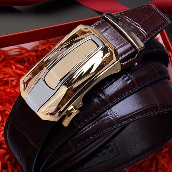 1PC Men's Genuine Leather Automatic Buckle Adjustable Black Belt,Sports Car Shape,Ideal Choice For Gifts,With Gift Box Max 48" Waist Adjustable/135cm,Perfect Gift For Dad, Father's Day