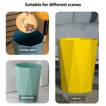 1 pieza Cubo de basura de gran capacidad de estilo nórdico de lujo, adecuado para oficina, cocina, dormitorio, baño, disponible en negro, blanco, amarillo y otros colores, práctico cubo de basura en forma de diamante para uso doméstico y de oficina