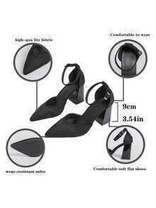 8.5厘米超高粗跟镂空绑带凉鞋，舒适性感，适合办公室工作穿着，黑色职业高跟鞋，也适合婚礼伴娘穿着。 - 黑色 - 查看 5