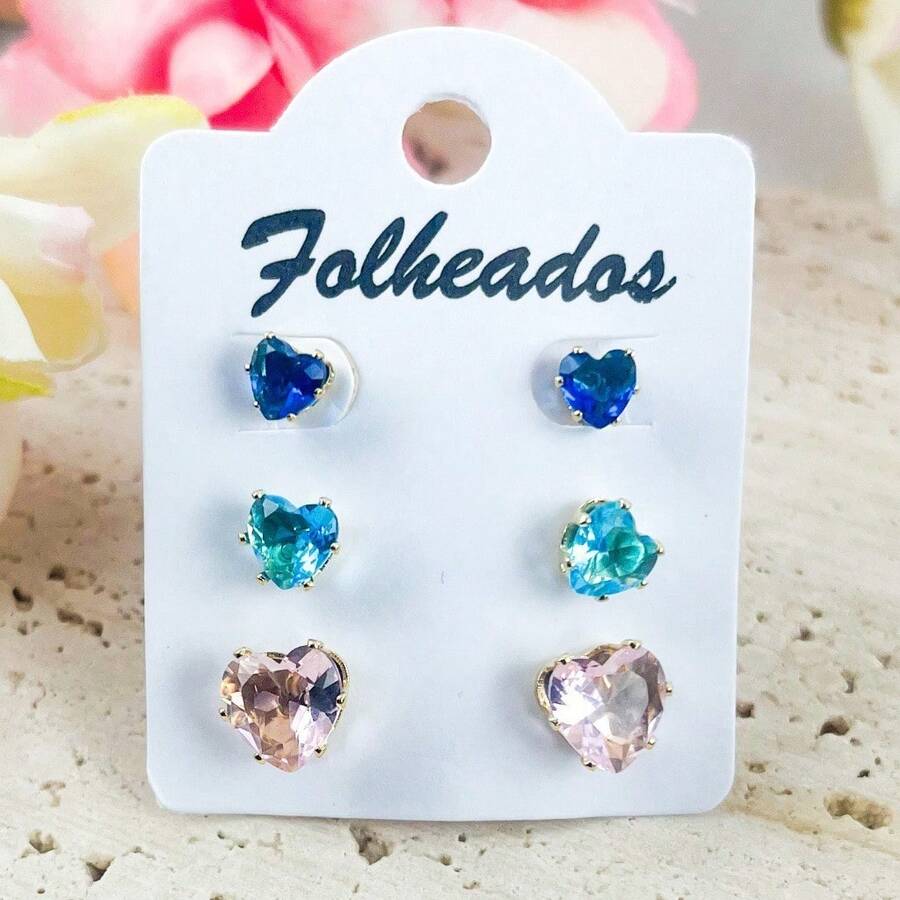 Women's Earring Trio Kit With 3 Pairs Of Stones In Various Colors And Zirconias - Multicolor - View 1