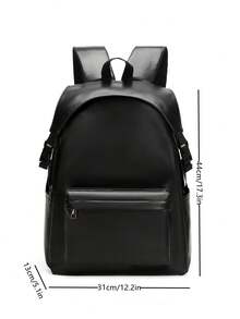 peach tree 1 件简约纯色背包，多功能校园风格，大容量可容纳 12 英寸平板电脑，PU 笔记本电脑背包，适合学校、旅行，黑色，防水，流线型设计，男女通用，户外、商务、健身，送给男朋友、爸爸的礼物