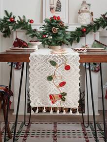 1 pieza Camino de mesa estilo bohemio minimalista con bordado de campana, decoración navideña - Multicolor - Ver 10