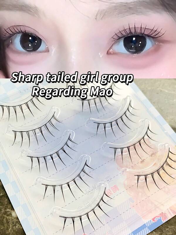 5 Pairs Cute Eyelash Brand Japanese/Korean Style Transparent Idol Group Pointed Tail False Eyelashes, One-Piece Natural Hair Feeling, Suitable For Beginners Strip Lashes,Lashes,Eyelashes,Fake Lashes