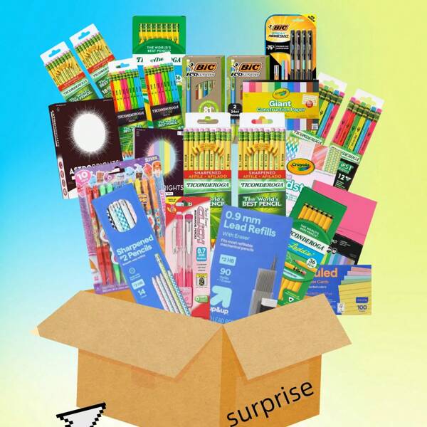 Stationery Blind Box, 100+ Products Randomly Issued, Containing Rulers, Pencils, Watercolor Pens, Sketch Paper, Pencil Bags, Sticky Notes, School Bags And So On, All You Want. Guaranteed To Be A Surprise When You Receive It.