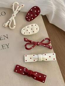 16pcs/Set French Style Polka Dot Hair Clips, Bow And Oval Shaped, Add Charming Elegance To Hairstyles - Suitable For Girls And Women, Random Styles, Fit For Campus, Party Or Daily Looks Needing Cute Pink Vibes. Wear These Adorable Hair Accessories To Let Your Girlish Charm Shine., Claw Clips, Hair Claws, Hair Slide, Hair Barrettes, Fall Fashion, Bows, Valentines Accessories - Multicolor - View 8