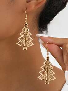 1 Pair Luxury Personalized Christmas Tree Earrings, Cute Niche Women's Earrings For Holiday Wear, Gift - Gold - View 1