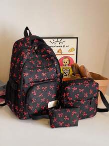 Set di zainetti casual e versatili per il ritorno a scuola da donna, zaino con stampa floreale in stile giapponese carino, set di zaini con fiocco e motivo floreale morbido