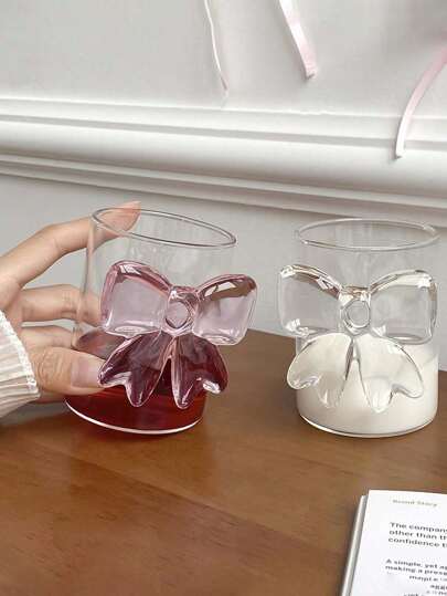 1 taza rosa con lazo - Taza de café, taza de leche, taza para bebidas frías, de vidrio borosilicato resistente al calor, perfecta para el Día de San Valentín, bodas, cumpleaños, cenas a la luz de las velas y elegantes fiestas de cócteles o vino - Perfecta para la decoración del hogar