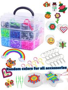 熔珠套装，含3000颗/8000颗5毫米熔珠 - 4个底板、2个镊子、4张图案纸，熔珠套装，适合制作手工礼物送给好朋友 - 适合各种场合 - 拼豆 - 查看 11