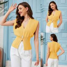 Ommig Womens Vest Tops Button Down V Neck Sleeveless Knit Summer Top For Women - 軍綠色 - 查看 5