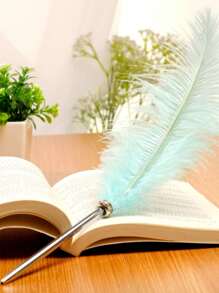 1pc Retro Feather Pen, Soft & Fluffy Wedding Signature Feather Pen, Western Style Wedding Guest Book Signing Pen, Suitable For Office, Wedding, Bride Party Supplies