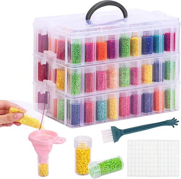 3-Tier Diamond Painting Storage Container, 150 Slots Portable Bead Organizer Box, Stackable Crafts Organizers For DIY Diamond Art Craft Jewelry Bead Storage,10760788