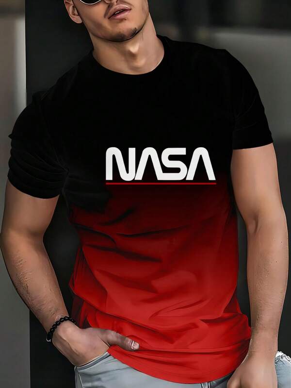 Fashion Letter Print Short Sleeve Crew Neck T-Shirt, Men's Casual Street Style Crew Neck T-Shirt Summer