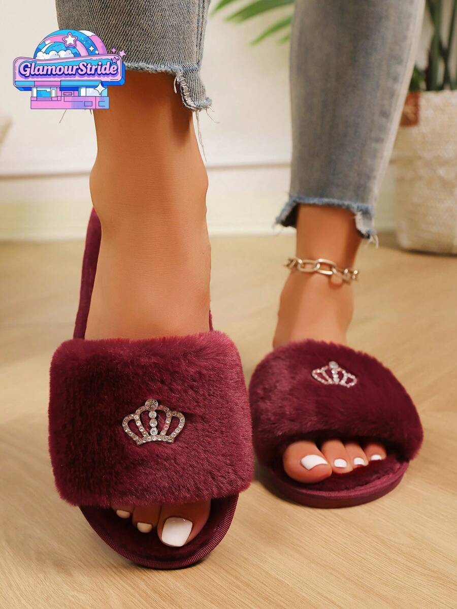 Dép đi trong nhà/phòng ngủ mềm mại và thoải mái, phù hợp cho cả trong nhà và ngoài trời, lý tưởng cho những người dẫn đầu xu hướng, có sẵn màu đen lông giả tối giản, trắng, xám và đỏ tía. - Vàng Burgundy - Xem 1