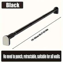 1 Piece, Adjustable Golden Tension Rod, Non-Punched Multi-Purpose Telescopic Rod, Used For Shower Curtains, Clothes Hanging, Wardrobes, Bedroom Wardrobe Hangers, Multi-Functional Balcony Hangers, Household Bathroom Accessories, Non-Punched Household Curtain Rods - Black - View 4