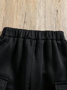 Toddler Letter Print Warm Crew Neck Sweatshirt And Pants Set - Black - View 7