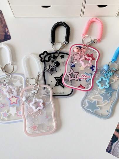 1 Pieza Soporte de tarjeta de estrella, Tarjeta de estudiante, Tarjeta de comida, Bolsa para tarjeta, Llavero colgante de tarjeta de autobús y metro para chica