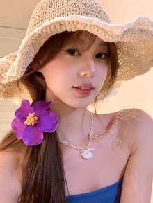 FURDANXINYI 1/6件装夏威夷花朵发夹，女士芙蓉花和莲花发夹，时尚人造花发夹，夏季假日海滩派对发饰，波西米亚风布艺发夹套装，优雅女士发夹，夏季女士发饰，送给女孩的绝佳礼物，情人节超值套装，发爪，发夹，发卡，发夹，头饰，发卡 - 彩色 - 查看 8