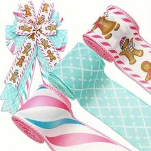 3 rolos de fita de gorgorão listrada xadrez de 6,35 cm (2,5 polegadas) para artesanato, ideal para fazer laços, embalagens DIY, decoração natalina rosa e azul, decoração de inverno para o quarto, presentes de Natal para casa.