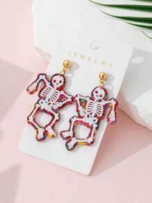 1 pereche acrilice Halloween horror schelet design bijuterii la modă pentru femei, decor perfect pentru petreceri de sărbători