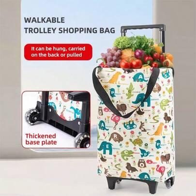 1 Piece, Large Capacity Folding Shopping Cart Bag (With Handle Design For More Convenience), Durable Oxford Fabric Material, Portable Hand Truck, Load Capacity Of Up 20 Kg,Square Design, With Wrist Strap, Suitable For Graduation Season, Suitable For Supermarkets, Shopping Carts, With Wheels That Can Be Dragged.