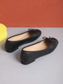 European & American Style Solid Color Bowknot Flat Shoes, Women's Casual Flats For Spring & Autumn