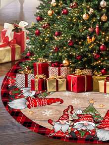 1 pieza Falda para árbol de Navidad, disponible en diámetros de 60/90cm, con diseño de grano de madera, cuadros rojos y negros, elemento de gnomo rojo vintage, decoración de árbol de Navidad, decoración navideña para el hogar, Feliz Navidad