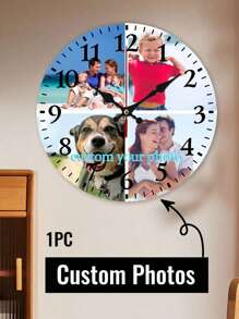 1-Piece 10/12-Inch Custom Photo Wall Clock - Silent, Tick-Free Wooden Digital Clock, Personalized Gift, Suitable For Valentine's Day, Weddings, Home Decor, Office Or School (Batteries Not Included), Wall Clock, Living Room Home Decor, Living Room Decoration, Wall Decoration, Home Decor