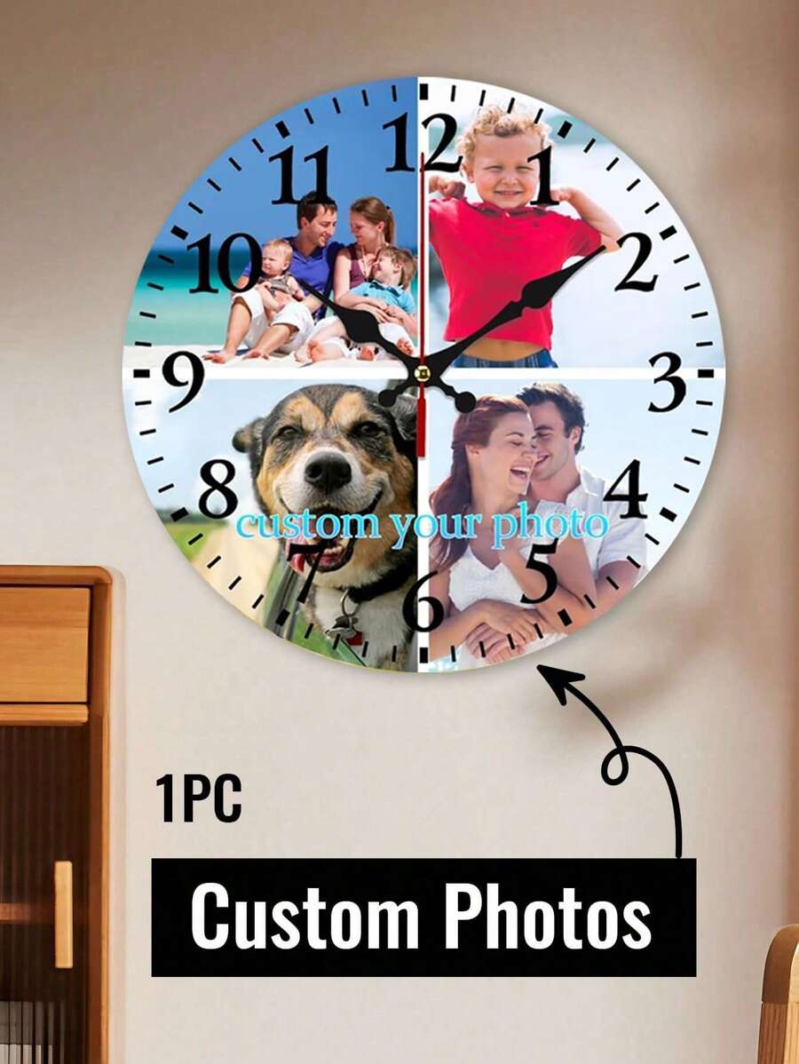 1-Piece 10/12-Inch Custom Photo Wall Clock - Silent, Tick-Free Wooden Digital Clock, Personalized Gift, Suitable For Valentine's Day, Weddings, Home Decor, Office Or School (Batteries Not Included), Wall Clock, Living Room Home Decor, Living Room Decoration, Wall Decoration, Home Decor