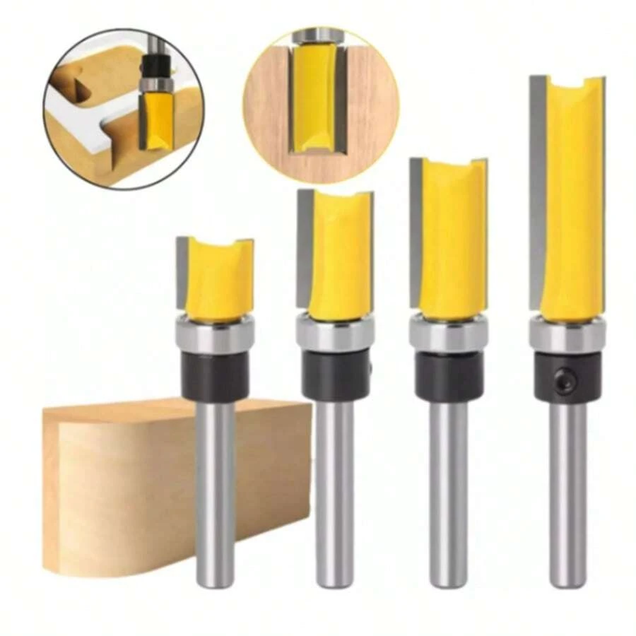 Brocas Rectas Perfiladoras Con Balero Atrás Para Router 4pcs - Amarillo - Ver 1