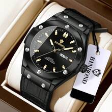 Đồng hồ nam cao cấp chạy bằng pin thạch anh, dây đeo bằng da thật, hiển thị ngày tự động chất lượng cao, chống nước và có dạ quang. - Một kích thước - Xem 9