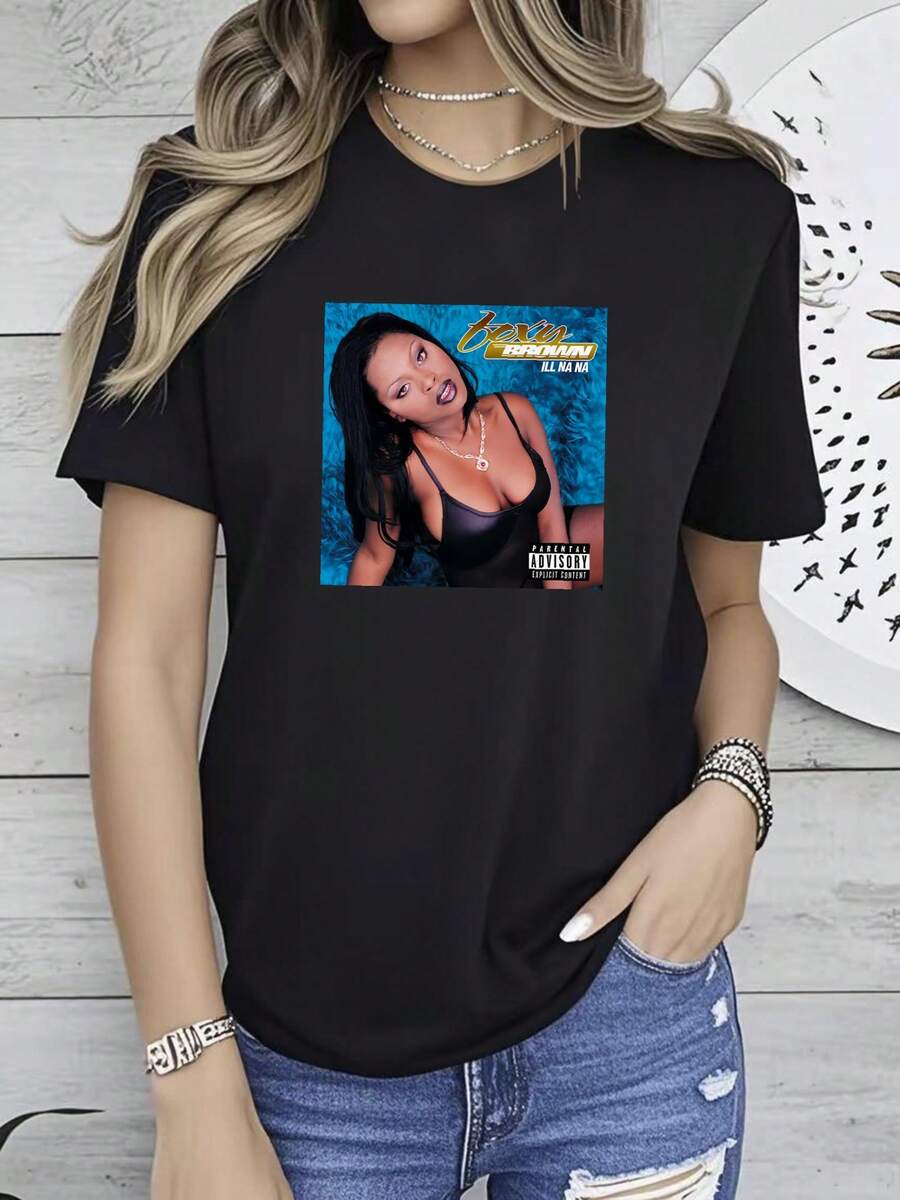 180g Pure Cotton Foxy Brown Hip Hop Rap Black T-Shirt S 5XL Designer Clothes Summer Fashion Stretched Print Round Neck Short Sleeve Breathable Soft Top For Everyday Wear Slightly For Women Casual Stylish Homme Graphic Comfortable Unisex Versatile Streetwear