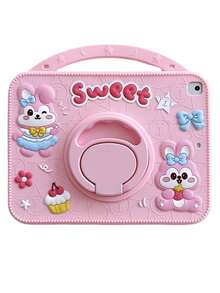 حافظة واقية من السيليكون بتصميم أرنب وردي قابلة للدوران 360 درجة مقاومة للصدمات