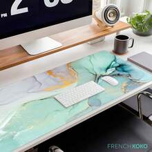 French KOKO Desk, Large Desk Pad Large Mouse Pad Cute Desk Accessories Home Office Essentials XL Desk Desk Pad Keyboard Mouse Desk Pads On Top Of Desks Computer Pink Floral Women Girls - 大理石般的藍綠色 - 查看 2