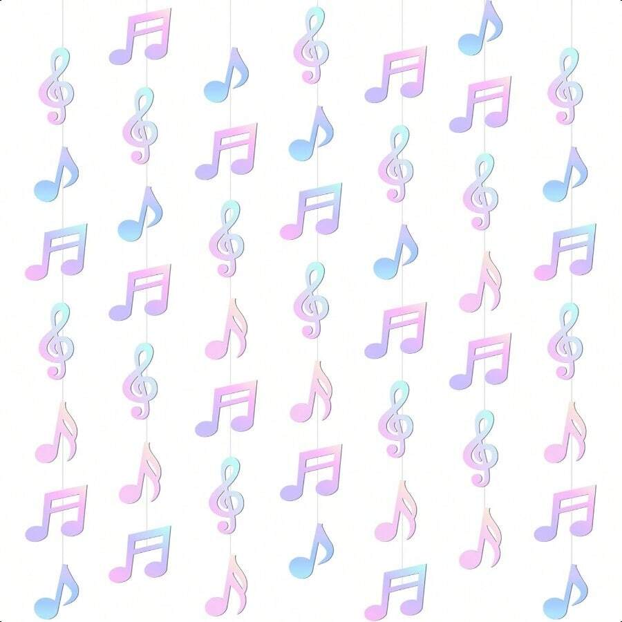Cindeer 8 Pcs Music Notes Party Decorations Musical Birthday Hanging Decorations Music Notes Paper Garland Banner For 50s 80s Birthday Baby Shower Wedding Party Supplies Ceiling Decor Iridescent-0162 - 粉紅紫色 - 查看 1