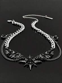 1 件/暗风男士钛金星翼项链 - 嘻哈街头风格锁骨链，精致的翼形设计，耐用且用途广泛万圣节、圣诞派对、日常穿着和派对配饰，大胆的造型，时尚的金属工艺，适合派对人士万圣节装饰 - 彩色 - 查看 2