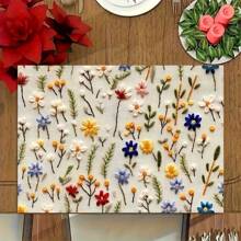 2 buc/4 buc șervețele de masă din in cu flori sălbatice - design floral vibrant pe alb, se spală manual, șervețele de masă dreptunghiulare pentru nunți, petreceri, decor de zi cu zi pentru mese