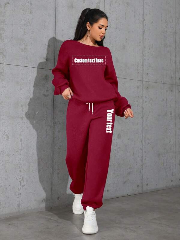 Autumn And Winter, Two-Pieces Custom Women's Sweatshirts And Jogging Drawstring Sweatpants Custom-Add Your Text, Choose Your Favorite Color And Font, Design Your Own Personalized Printed Long Sleeves, Long Pants Suits Custom, Anniversary Gifts, Valentine's Day, Custom Gifts